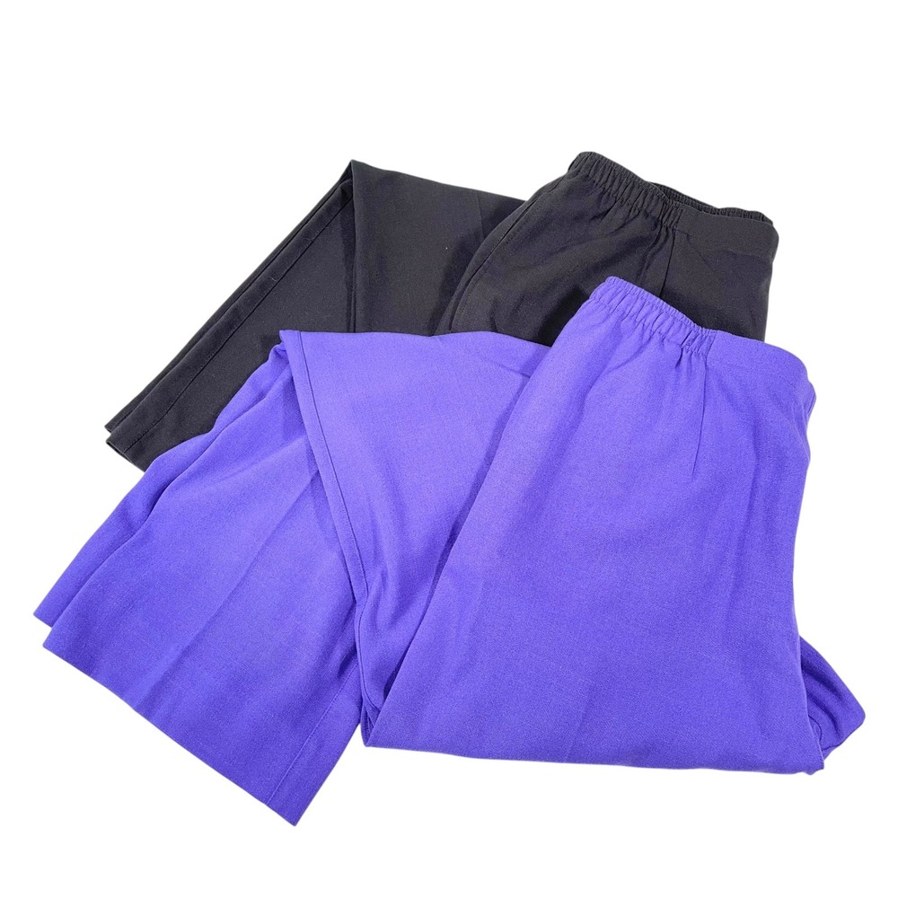 Draper's & Damon's L Black Purple Straight Leg Pants Elastic Waist Grandmacore